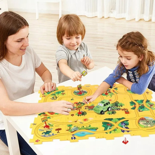 Coche De Pista De Rompecabezas 25 Pz Dinosaurio