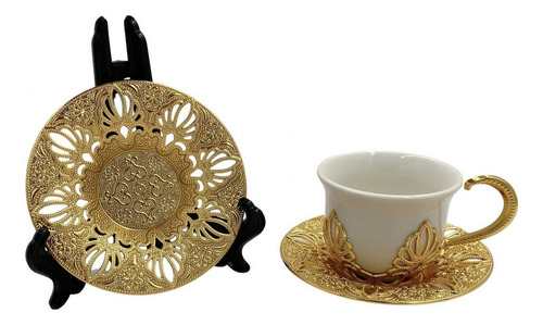 Jogo Xícara Chá/café De Luxo Dourado,porcelana 12 Peças Cor Dourado Liso