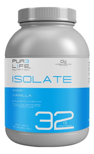 Pure Life Suplemento Gym Pre Entreno, Proteína Isolate 4.5 Libras (2.04 Kg) Con Vitamina C, Vitamina B Y Acido Folico Sabor Vainilla - 54 Porciones