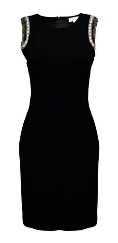 Vestido Sin Mangas C/ Aplicacion Dama Mujer Negro 5196 Zoara