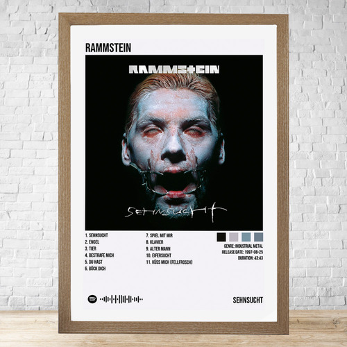 Cuadro Rammstein Sehnsucht 30x40 Con Vidrio Y Marco C303 Marrón Claro Moderno