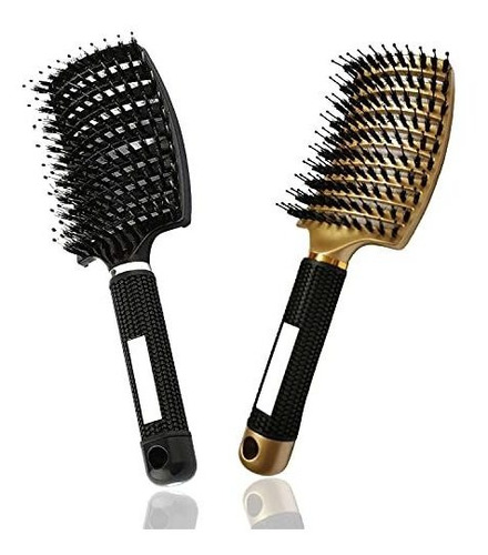 Boar Bristle Hair Brush 2 Pack, Curved Vented Styling Hair B