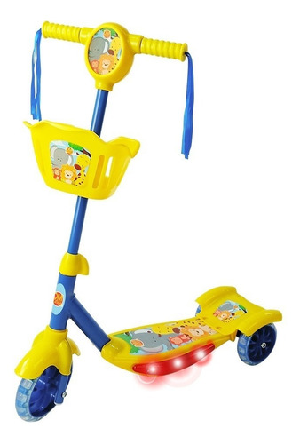 Imagem 1 de 1 de Patinete DM Toys  com cesta Floresta divertida  amarelo e azul  para crianças