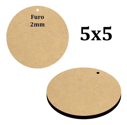 Kit Com 100 Bolachas 5x5 Mdf Crú Com Furo Para Brincos