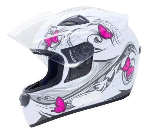 Capacete Moto Ebf Spark Feminino Borboleta Branco E Rosa