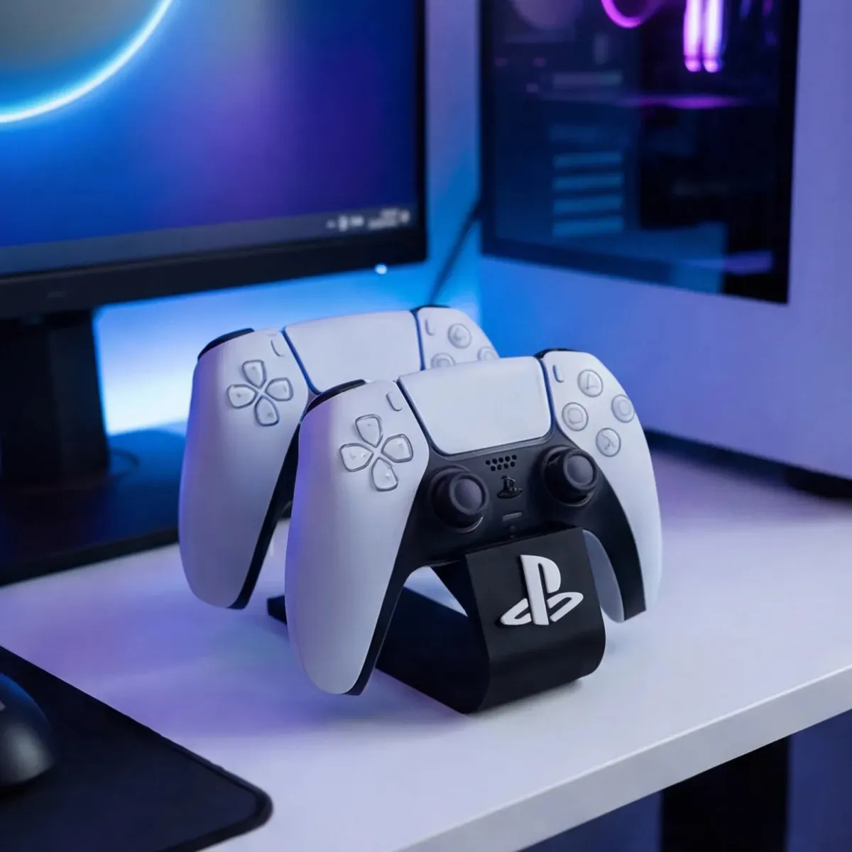 Suporte Para 2 Controles PS5 DualSense Com Base Antiderrapante, Base de Mesa Organizadora para Controles Playstation 5, Ideal para Setup Gamer, Sala, Quarto e Estação de Jogos Cor Preto