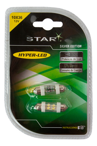 Foco Leds Festoon Tipo Fusibles Blanco 12v 4 Leds 2pz