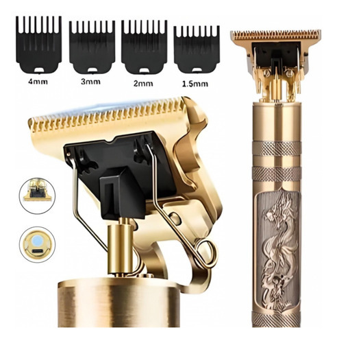 Maquina Acabamento Barbeador Cabelo Sem Fio Barba Detalhes Cor Dourado 110V/220V