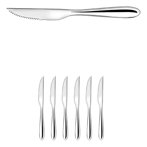 Jogo Faca De Mesa Inox 6 Pçs Cozinha Churrasco Buffet Full Cor Prateado