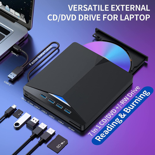 Lectora Externa Grabadora De Dvd/cd Quemador Usb3.0 Y Tipo C Negro Type C / Usb 3.0