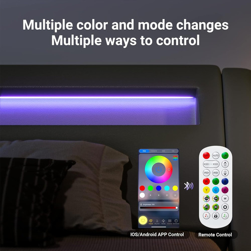 Base Cama Con Led Matrimonial Cabecera Ajustable Color Gris