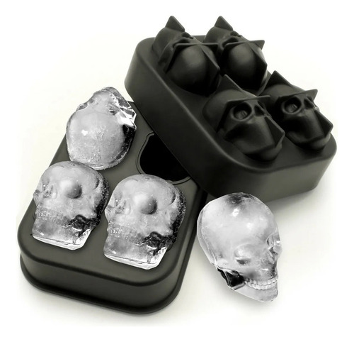 Cubetera Calavera Craneo Molde De Silicona 4 Hielos Color Negro Najal