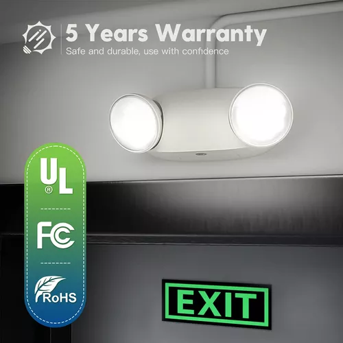 Luz de emergencia LED con batería de respaldo, cabezales de luz ajustables,  luces de salida de emergencia para fallos de energía del hogar, alta