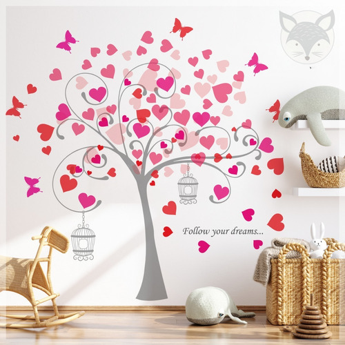 Vinilo Decorativo Infantil Pared Arbol Con Corazones Ps22a