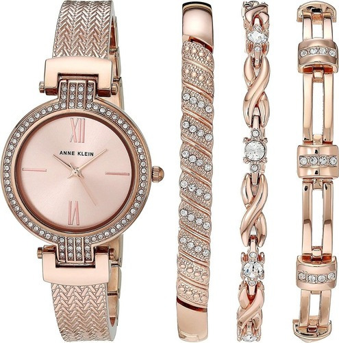 Anne Klein ® set Reloj Y Pulseras Mujer Cristales 3584rgst Color de la correa Oro Rosa / Rose Gold Color del bisel Oro Rosa / Rose Gold Color del fondo Oro Rosa / Rose Gold