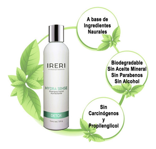 Imagen 4 de 9 de Shampoo Facial Dermo Limpiador Altamente Humectante Hidratante Para Cutis Con Piel Normal A Seca Deshidratada O Sensible Línea Detox Hydra Sense Ireri ®