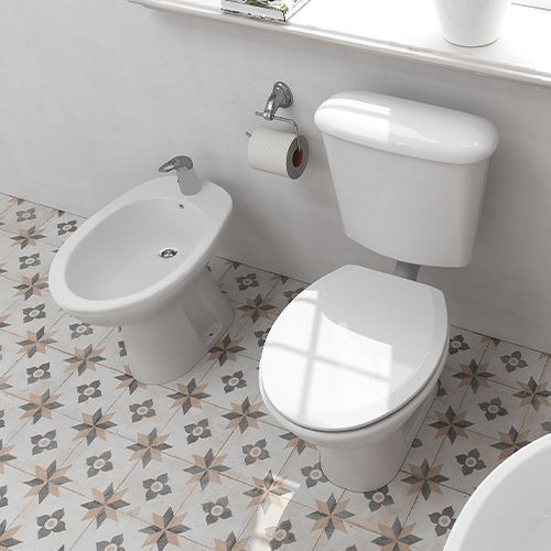 Inodoro Largo Con Mochila + Bidet 1agu + Tapa- Ferrum Andina