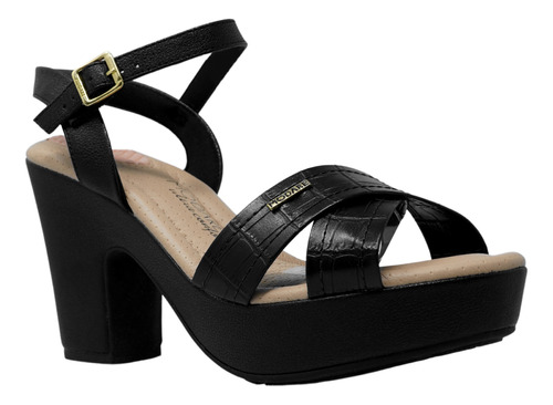 Sandalias Negras Croco Tacon Zapatos Mujer Modare 7165110