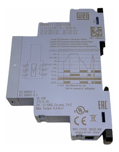 Rele Subtensão Sobretensão 440v Trifasico Rmw17-ss01d36 Weg