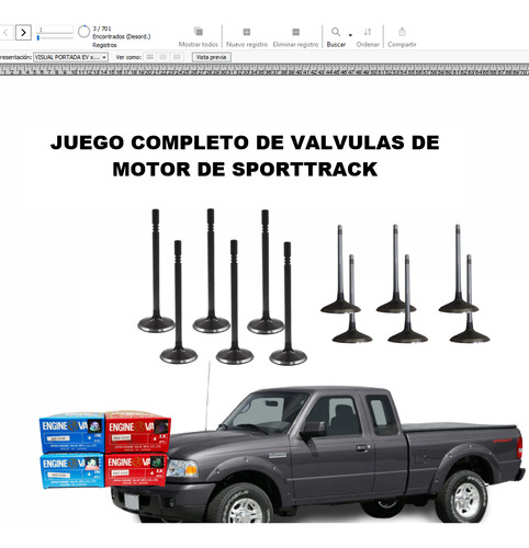 Juego Valvulas Motor Ranger 4.0 V6 12v 03-04 3 Y 4 Cadenas