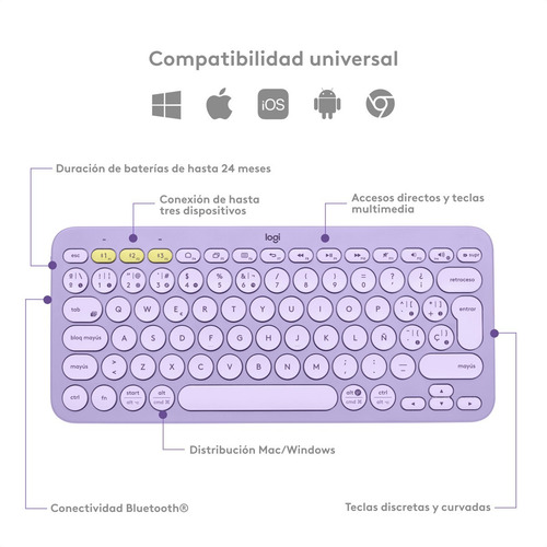 Logitech K380, Teclado Bluetooth Multi-dispositivo - Lavanda