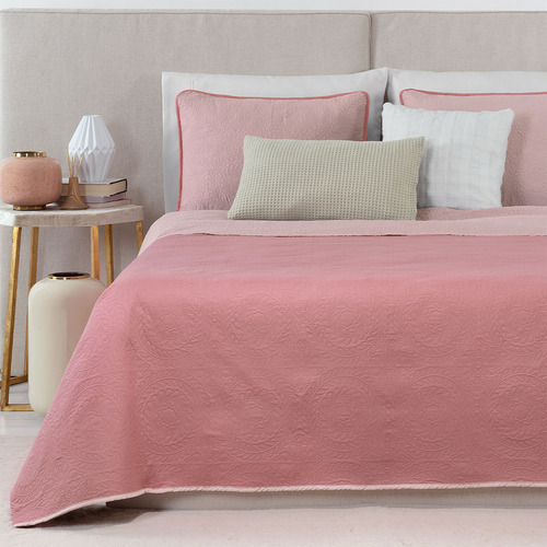 Edredón Ligero Doble Vista Real Textil + 2 Fundas De Almohada, Juego De Colcha Matrimonial, Color Rosa Oscuro - Rosa Rosa Oscuro - Rosa Liso