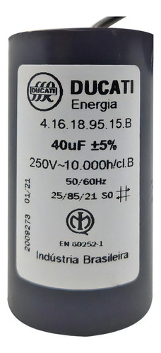 Capacitor 40uf 250vac Para Portão Eletrônico Ducati