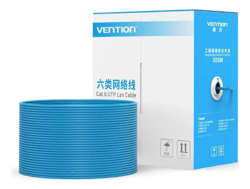 Cable De Red Vention Cat 6 Certificado - 305 Metros - Exterior Bobina Premium - 100% Cobre - Utp Rj45 Ethernet 1000 Mbps - Servidor - Camaras Seguridad - Pc - Notebook - Patch Cord - Azul - Ihbl305
