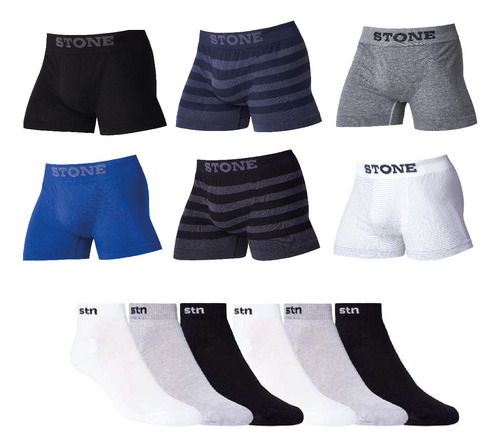 Boxer X6 Stone Surtido + 6 Pares Soquetes Stone