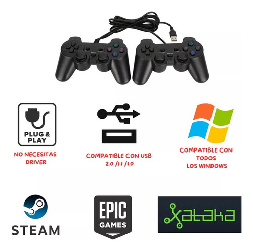 Joystick Pc Inalambrico Doble 2 En 1 Vibracion Gamepad Mando Color Negro Negro