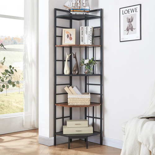 Homissue Corner Shelf, 5 Tier Industrial Tall Corner Bookshe