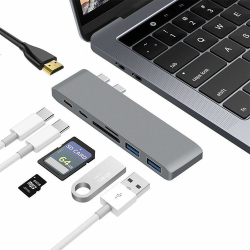Imagen 1 de 9 de Adaptador Usb C Hub Mac Macbook Air Pro Hdmi 4k Usb C Sd Tf