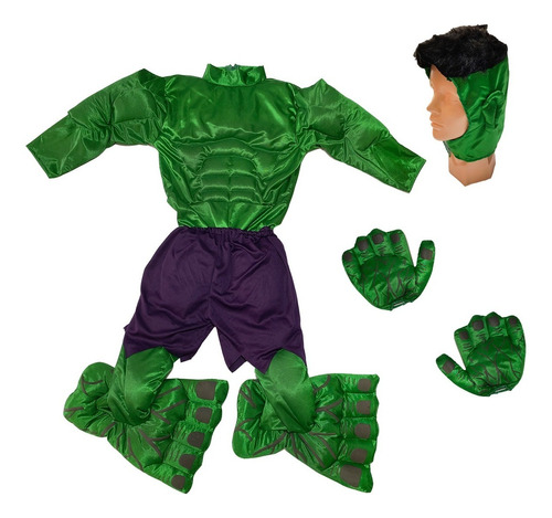 Disfraz Superhéroe Hulk Con Musculos Y  Accesorios  Niños 