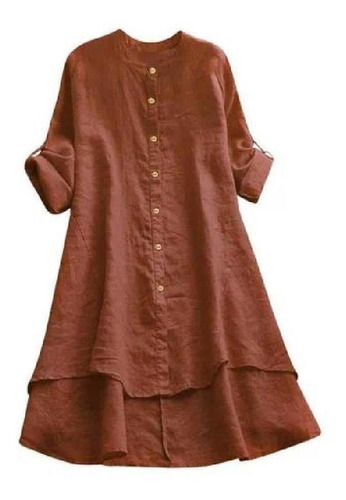 Maxi Blusa Camisa Casual Mujer- Manga Larga Color Sólido