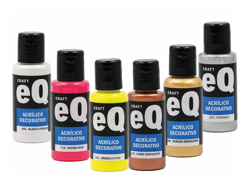 Pintura Acrilica Eq Arte 50cc Fluo O Metalizado X 6 Unidades