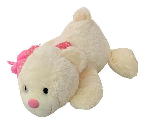 Urso Pelúcia Deitado Rosa Com Touca E Cachecol 62cm