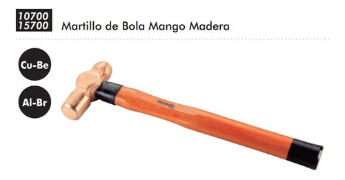 Martillo De Bola Mango Madera Marca Dogher Antichispa