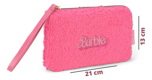 Mochila De Costas E Estojo Barbie Rosa Pink Pelúcia Luxcel