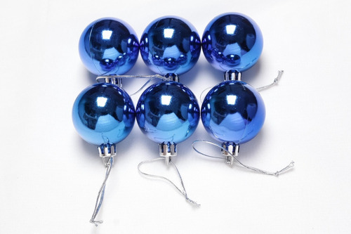 Kit Com 15 Bolas De Natal Azul Lisas Brilhante 4cm