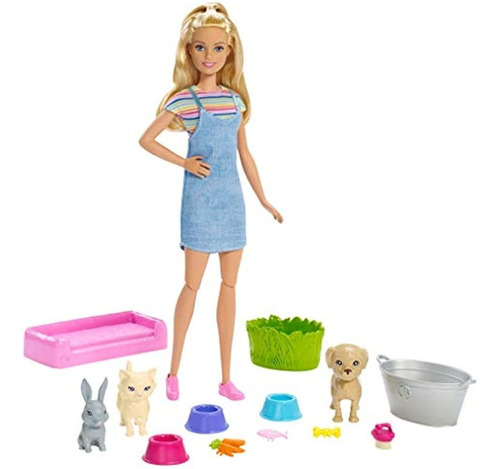 Barbie Play 'n' Wash Pets Playset Con Muñeca Rubia