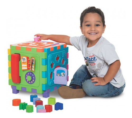 Brinquedo Educativo Cubo Didático Criança Formas Vira Tapete