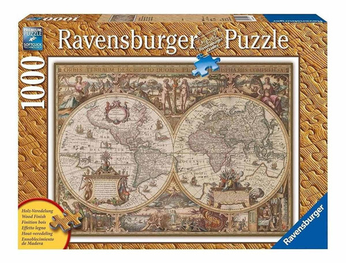 Rompecabezas Ravensburger Wood Textured Surface Antique World Map 19004 de 1000 piezas