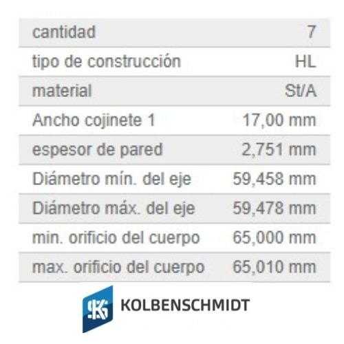 Imagen 4 de 9 de Cojinete De Bancada Std Ks Vw Passat Transporter Golf Sharan
