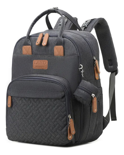 Mochila Maternidade Land Bonny Multifuncional Cor Cinza Desenho Do Tecido Liso