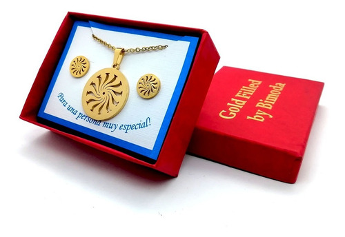 Imagen 1 de 4 de Juego Collar Y Aretes Diseño Espiral Chapa De Oro 22k M3107