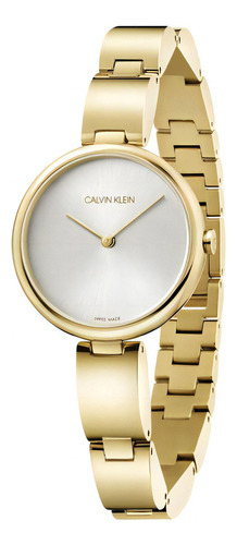 Reloj Calvin Klein K9u23546 Wavy Dama Original Color De La Correa Dorado Color Del Bisel Dorado Color Del Fondo Plateado