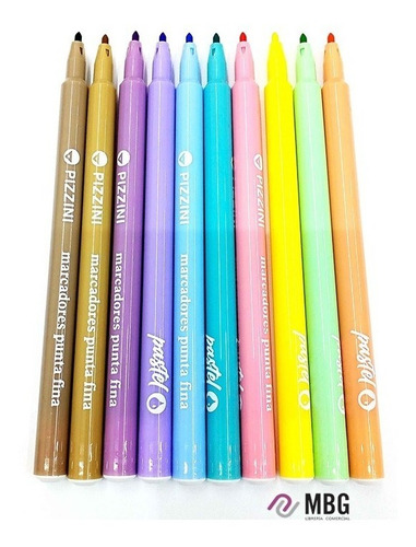 Imagen 2 de 4 de Marcadores Pastel Pizzini X 10 Colores Punta Fina