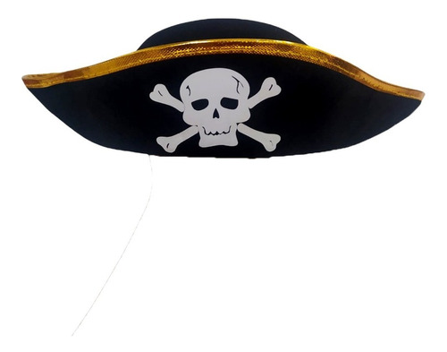 Gorro Pirata Disfraz Paño Borde Oro O Plata Halloween X 1