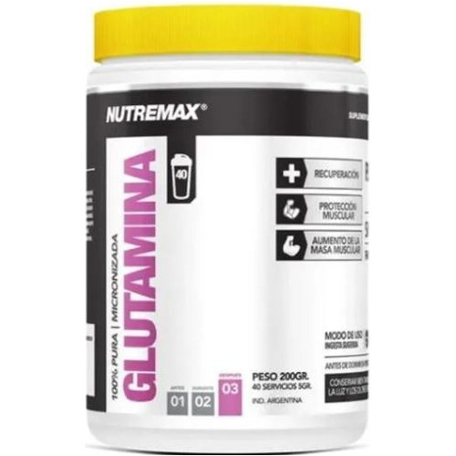 Glutamina 100% Pura Micronizada 200 Gr - Nutremax Jmc