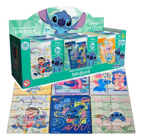 Stitch Kit 6 Mini Quebra Cabeça Lilo & Stitch Disney Madeira